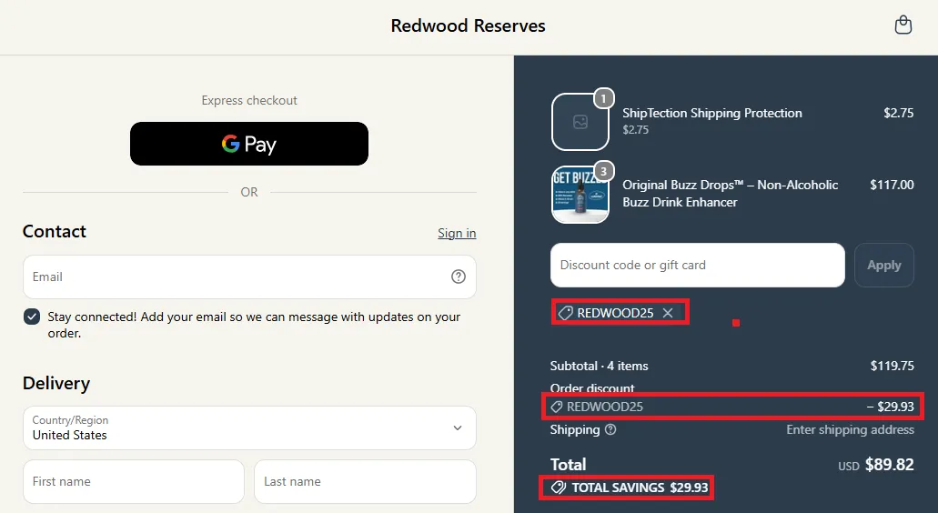 Redwoodreserves 25% off coupon