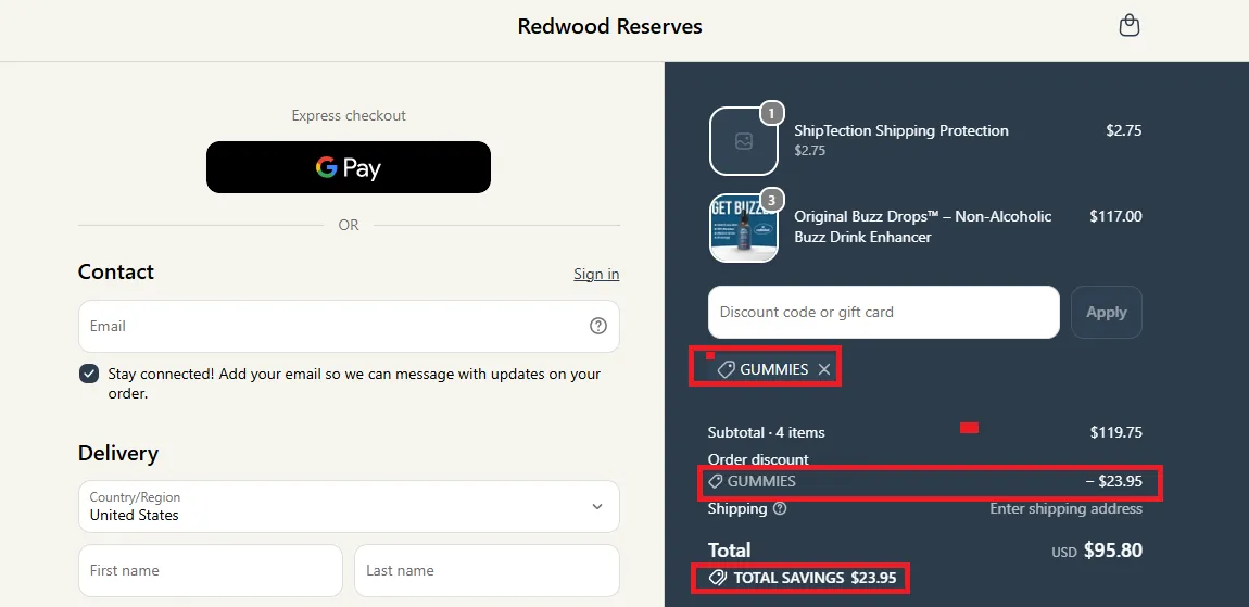Redwoodreserves 20% off coupon